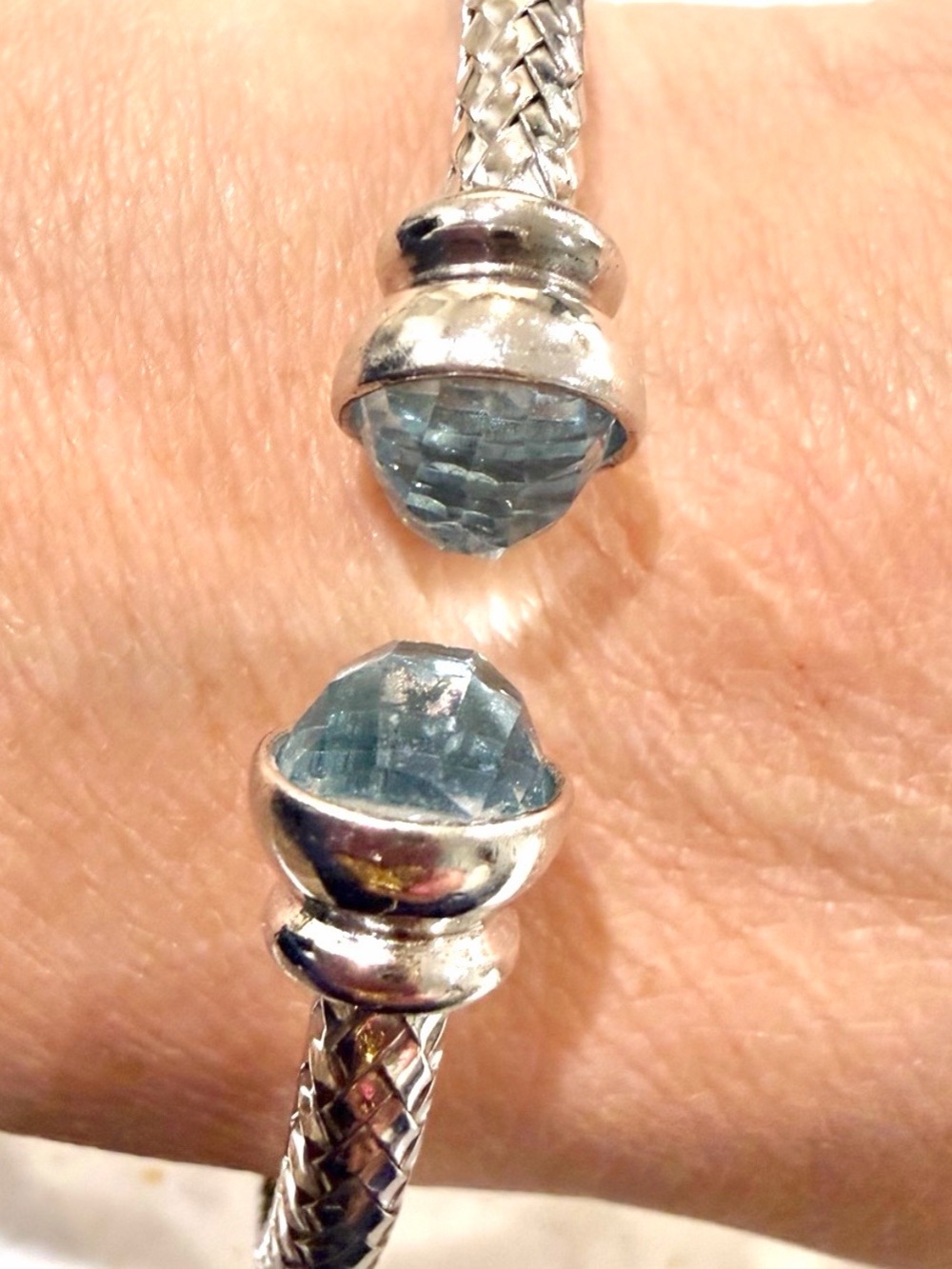 Gabrielle Bruni .925 Sterling Silver Blue Topaz Mesh Flex Cuff Bracelet